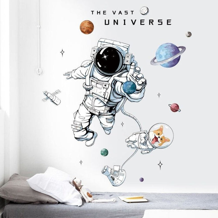 Cartoon Space Planets Astronaut Wall Stickers For Kids Room