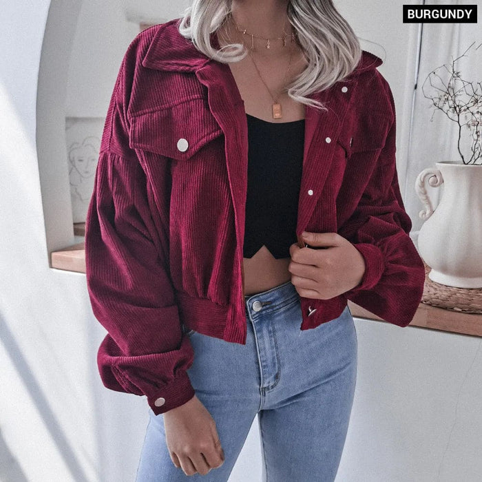 Casual Corduroy Coat with Turn