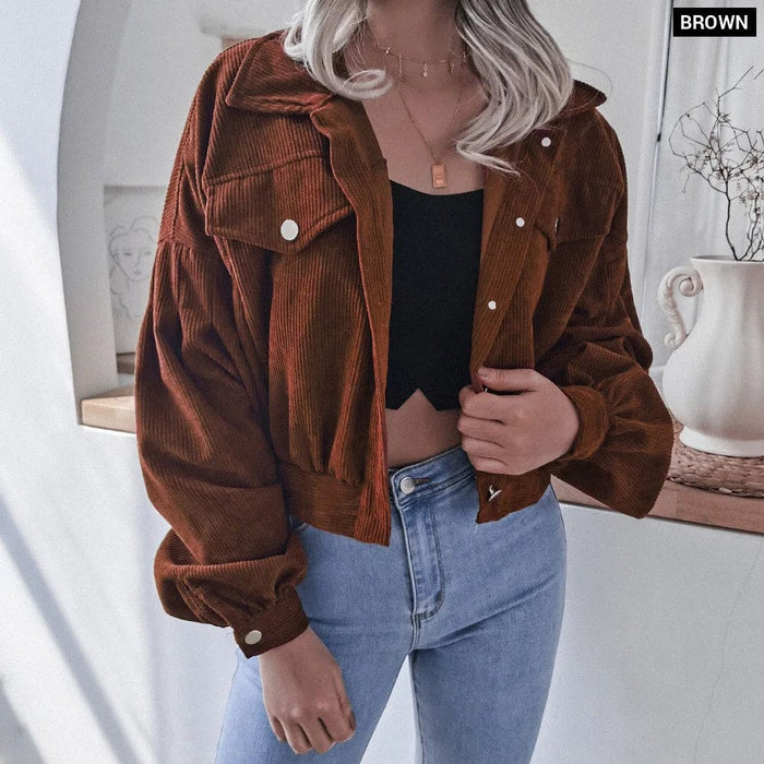 Casual Corduroy Coat with Turn