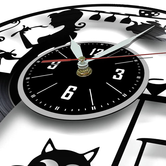 Cat Vinyl Record Wall Clock Modern Kitchen Decor