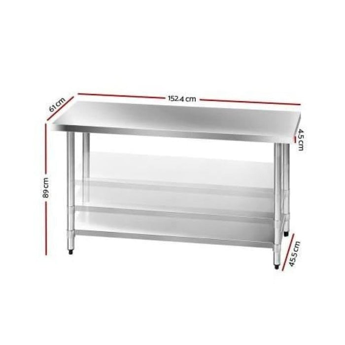 Cefito 1524 x 610mm Commercial Stainless Steel Kitchen Bench