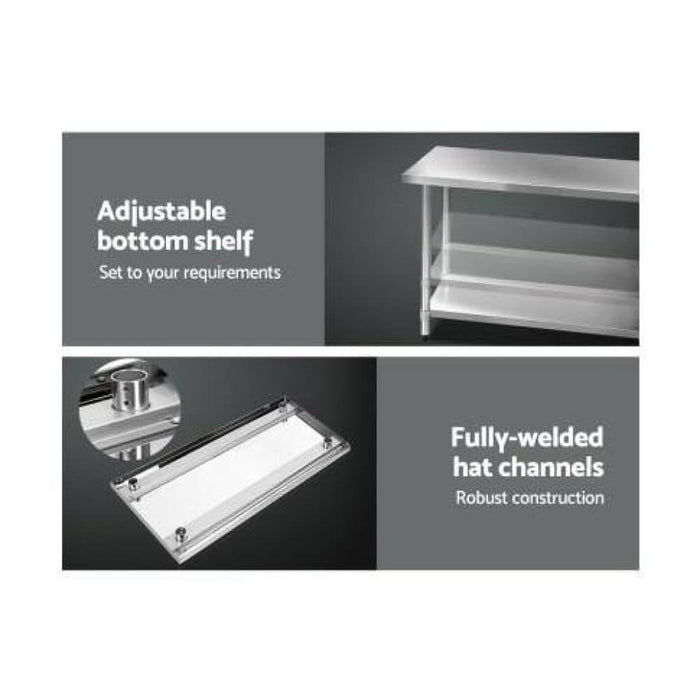 Cefito 610 x 1524mm Commercial Stainless Steel Kitchen Bench