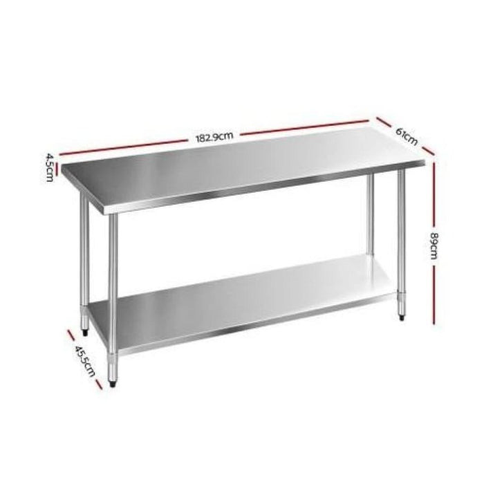 Cefito 610 x 1829mm Commercial Stainless Steel Kitchen Bench