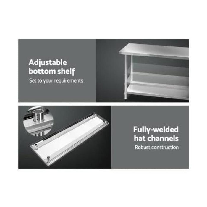Cefito 610 x 1829mm Commercial Stainless Steel Kitchen Bench