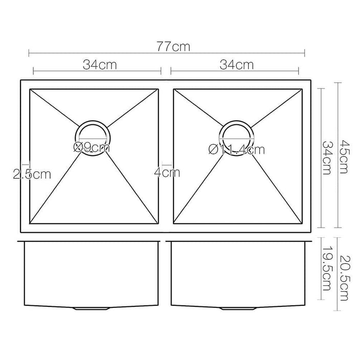 Cefito 77cm x 45cm Stainless Steel Kitchen Sink Under Top
