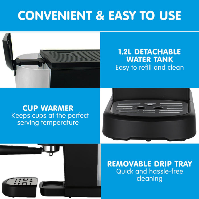 Cm-850D Coffee Machine 20 Bar Espresso Maker With Milk Frother And 1.25L Tank