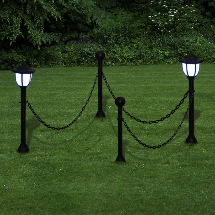 Chain Fence with Solar Lights Two Led Lamps Poles Abnln