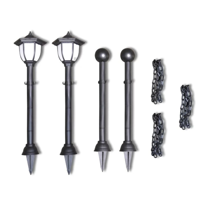 Chain Fence with Solar Lights Two Led Lamps Poles Abnln
