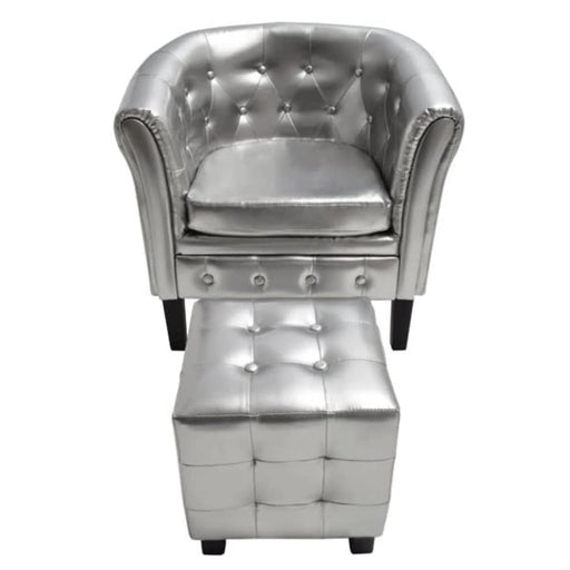 Tub Chair With Footstool Silver Faux Leather Gl89169