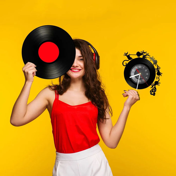 Charming Mouse and Cheese Vinyl Record Wall Clock