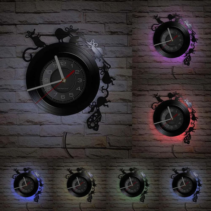 Charming Mouse and Cheese Vinyl Record Wall Clock