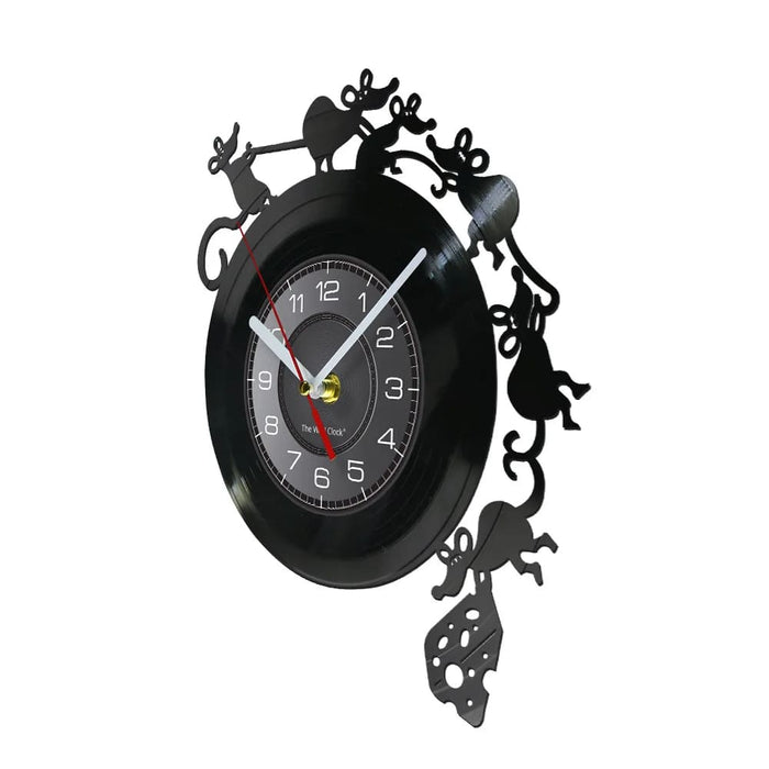 Charming Mouse and Cheese Vinyl Record Wall Clock