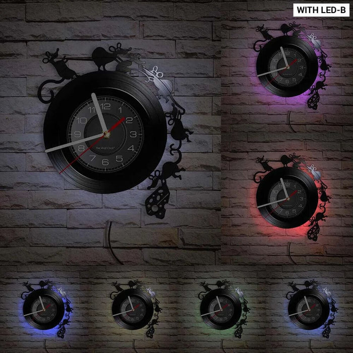 Charming Mouse and Cheese Vinyl Record Wall Clock