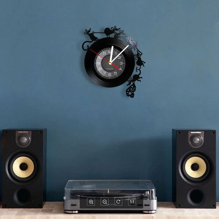 Charming Mouse and Cheese Vinyl Record Wall Clock
