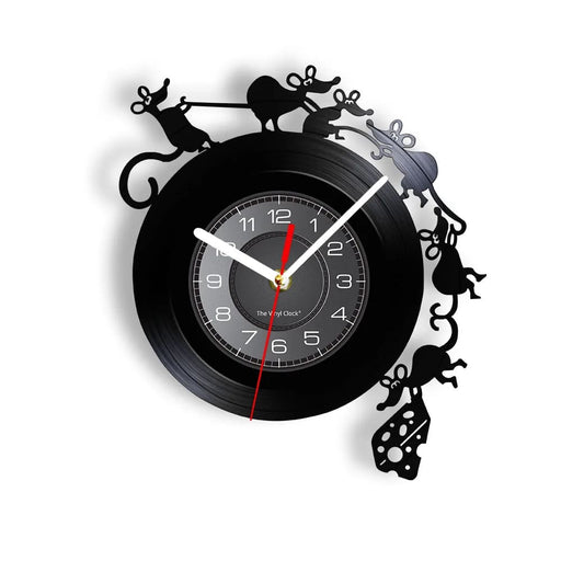 Charming Mouse and Cheese Vinyl Record Wall Clock