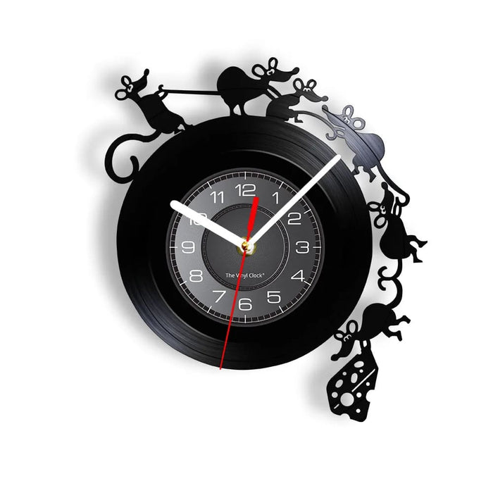 Charming Mouse and Cheese Vinyl Record Wall Clock