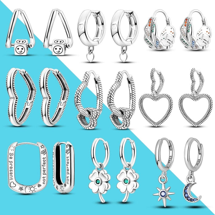 Charms Double Heart Hoop Earrings For Women 925 Silver