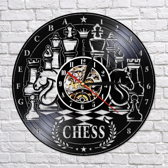 Chess Board Vinyl Record Lp Led Wall Clock Art Home