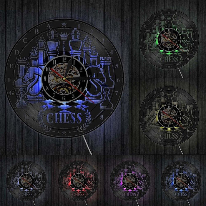 Chess Board Vinyl Record Lp Led Wall Clock Art Home