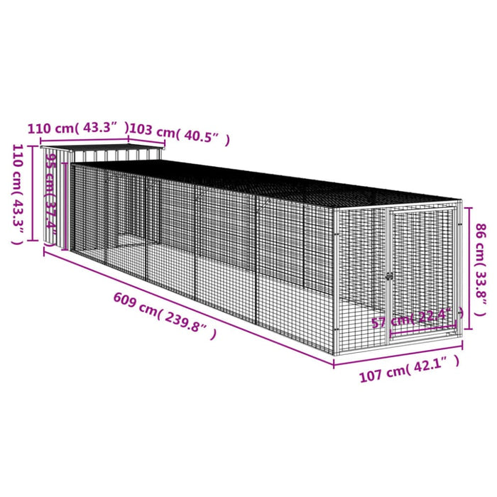 Chicken Cage With Run Anthracite 110x609x110 Cm Galvanised