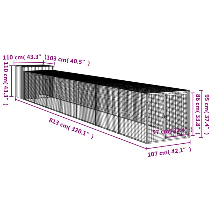 Chicken Cage With Run Anthracite 110x813x110 Cm Galvanised