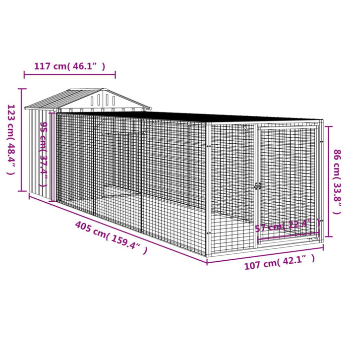 Chicken Cage With Run Anthracite 117x405x123 Cm Galvanised