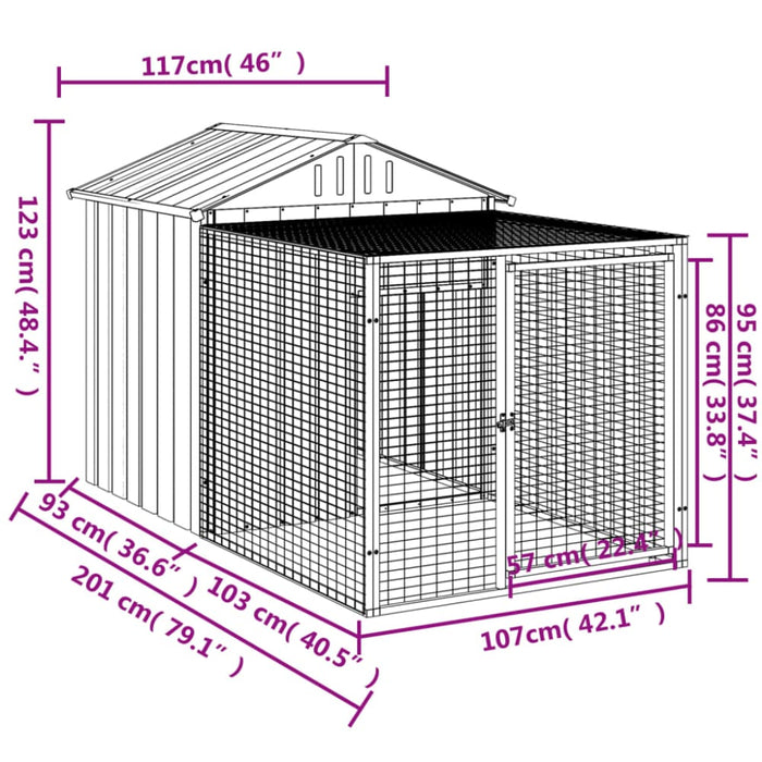 Chicken Cage With Run Light Grey 117x201x123 Cm Galvanised