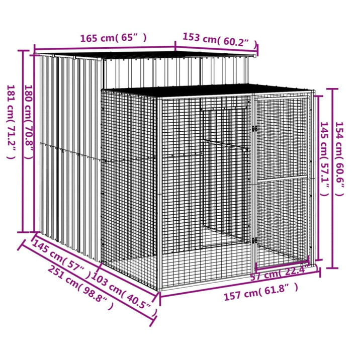 Chicken Cage With Run Light Grey 165x251x181 Cm Galvanised