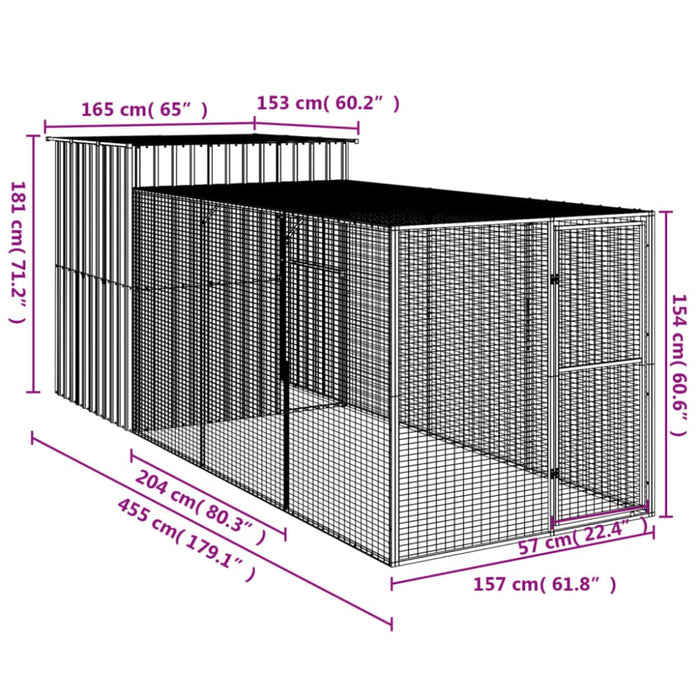 Chicken Cage With Run Light Grey 165x455x181 Cm Galvanised