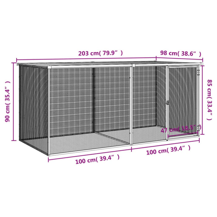 Chicken Cage with Roof Anthracite 203x98x90 Cm Galvanised