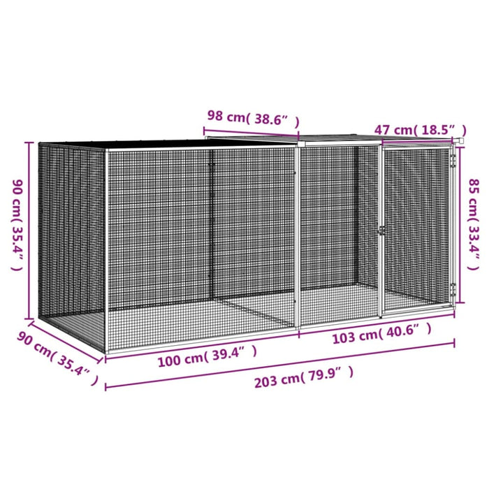 Chicken Cage with Roof Light Grey 203x98x90 Cm Galvanised