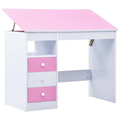 Children Drawing Study Desk Tiltable Pink and White Xniaai