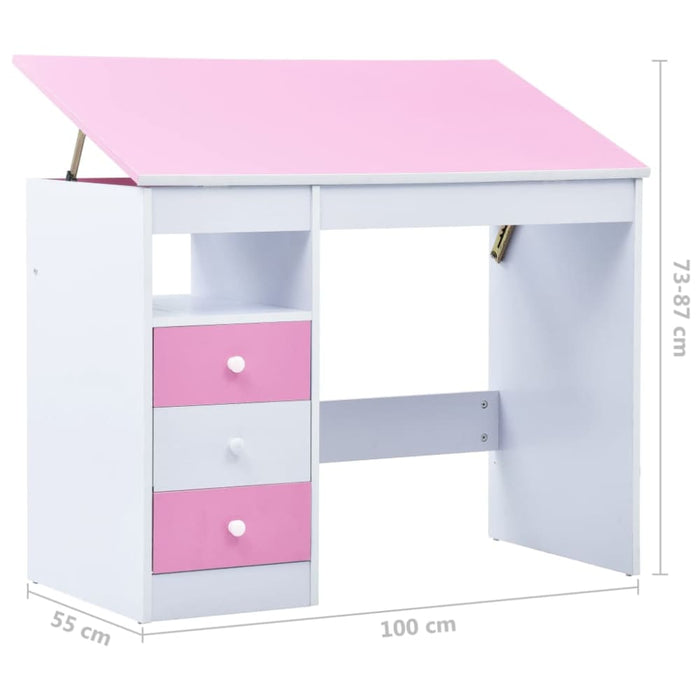Children Drawing Study Desk Tiltable Pink and White Xniaai