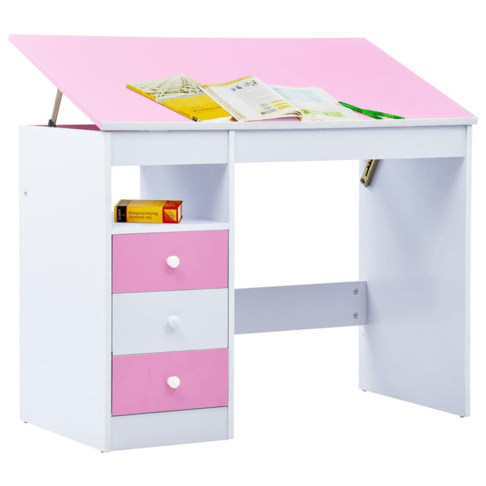 Children Drawing Study Desk Tiltable Pink and White Xniaai