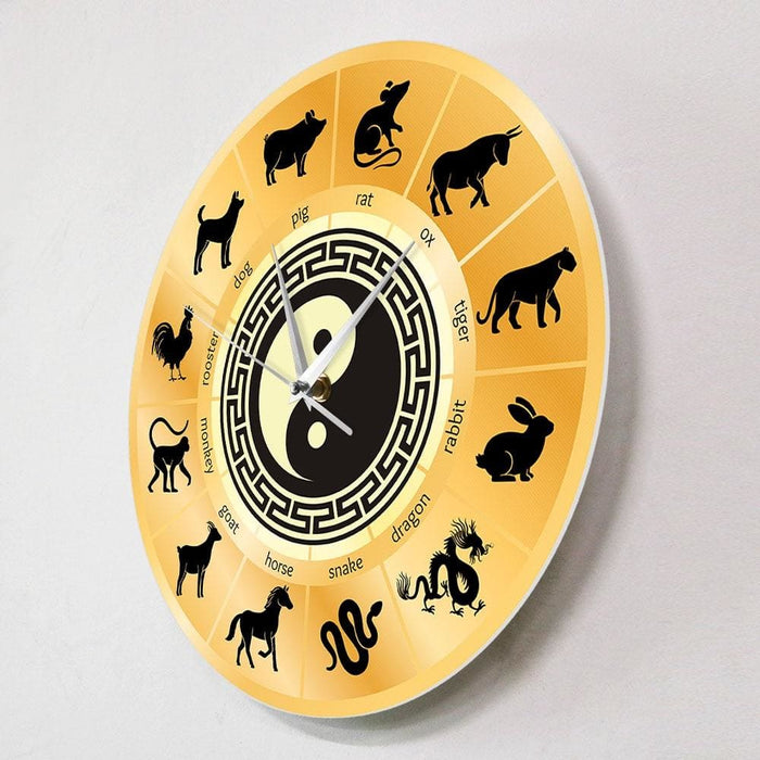 Chinese Zodiac Sign Sheng Xiao Wall Clock Culture Art Yin