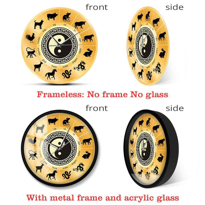 Chinese Zodiac Sign Sheng Xiao Wall Clock Culture Art Yin