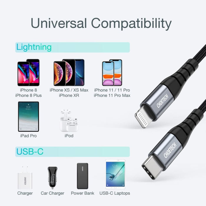 Choetech Ip0039 Usb - c To Iphone Mfi Certified Cable 1.2m