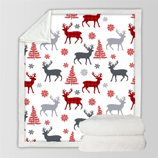 Christmas Deer Tree Throw Blanket Snowflakes Sherpa Elk