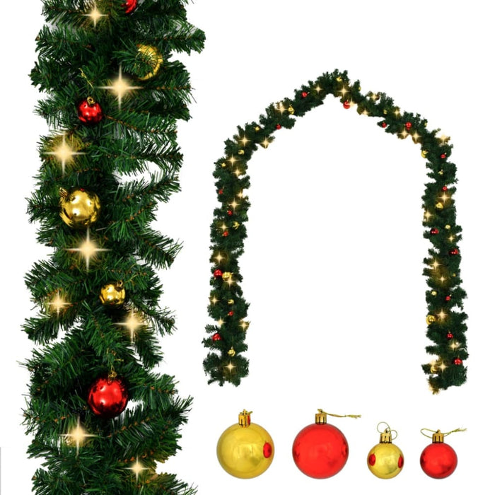 Christmas Garland Decorated With Baubles And Led Lights 20