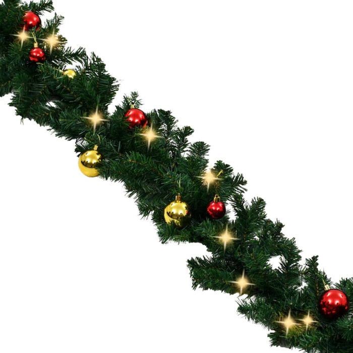 Christmas Garland Decorated With Baubles And Led Lights 5 m