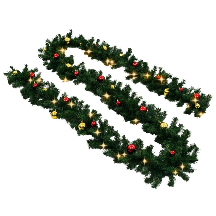 Christmas Garland Decorated With Baubles And Led Lights 5 m