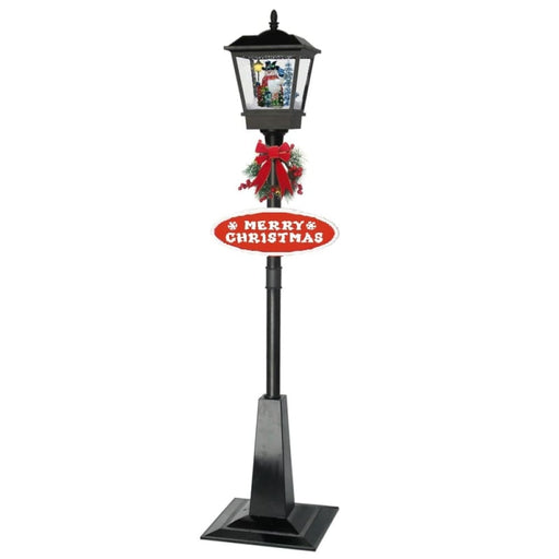 Christmas Lamp Post With Snow Lights & Music - Black