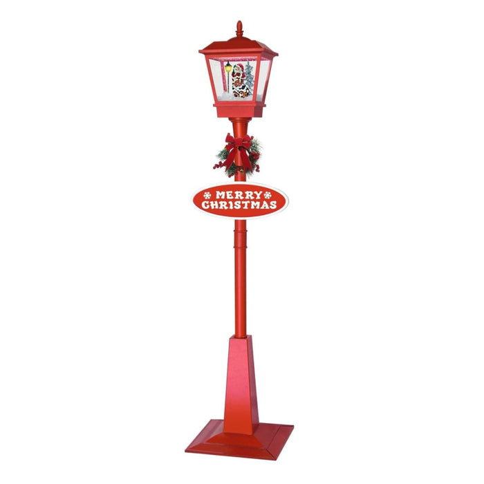 Christmas Lamp Post With Snow Lights & Music - Red Santa