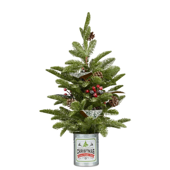 Christmas Tree With Lights In Tin Pot - 65cm