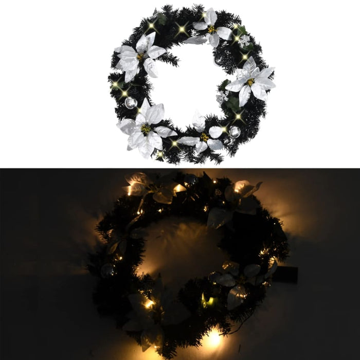 Christmas Wreath With Led Lights Black 60 Cm Pvc Txopon