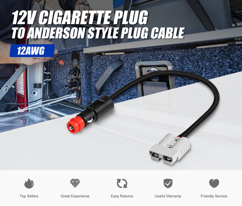 50A Anderson Style Plug To Cigarette Plug Socket Adapter Cable Lead