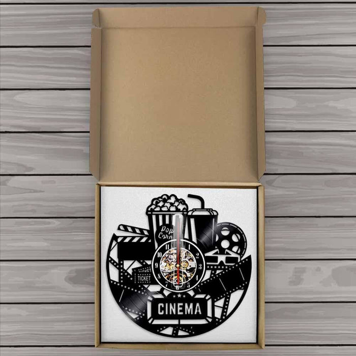 Cinema Production Clock Movie Theater Sign Popcorn Vinyl