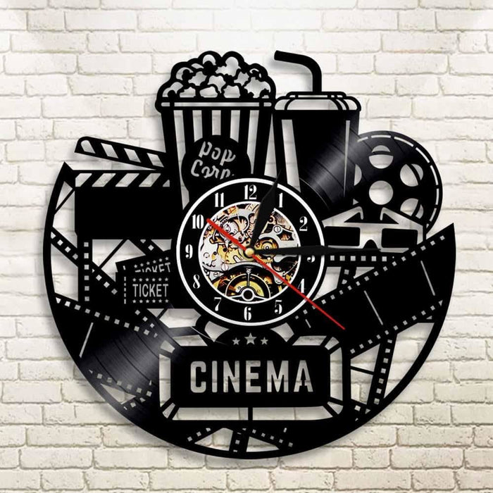 Cinema Production Clock Movie Theater Sign Popcorn Vinyl
