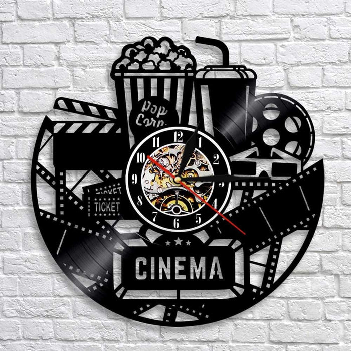 Cinema Production Clock Movie Theater Sign Popcorn Vinyl
