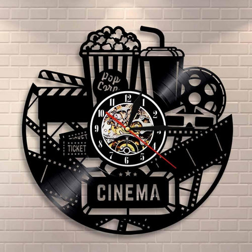 Cinema Production Clock Movie Theater Sign Popcorn Vinyl